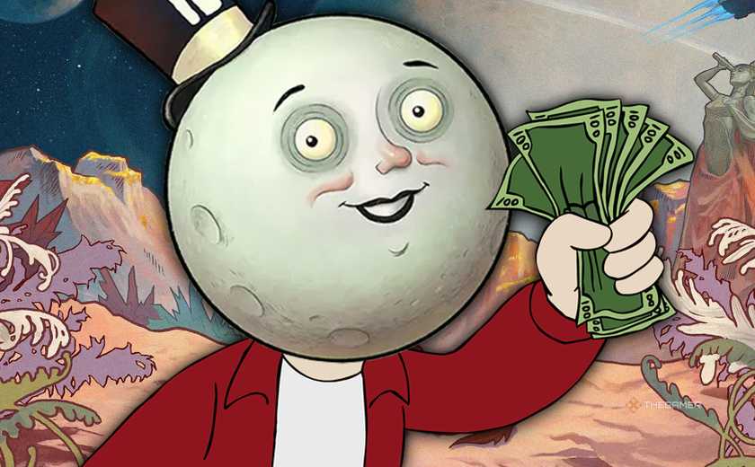 TG The Outer Worlds Key Art With Take My Money Meme with Moon Man's Head.